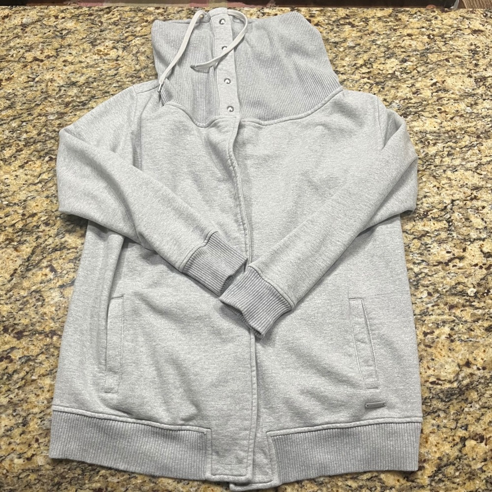Athleta Womens Gray Funnel Neck Snap Sweatshirt French Terry Pullover Small